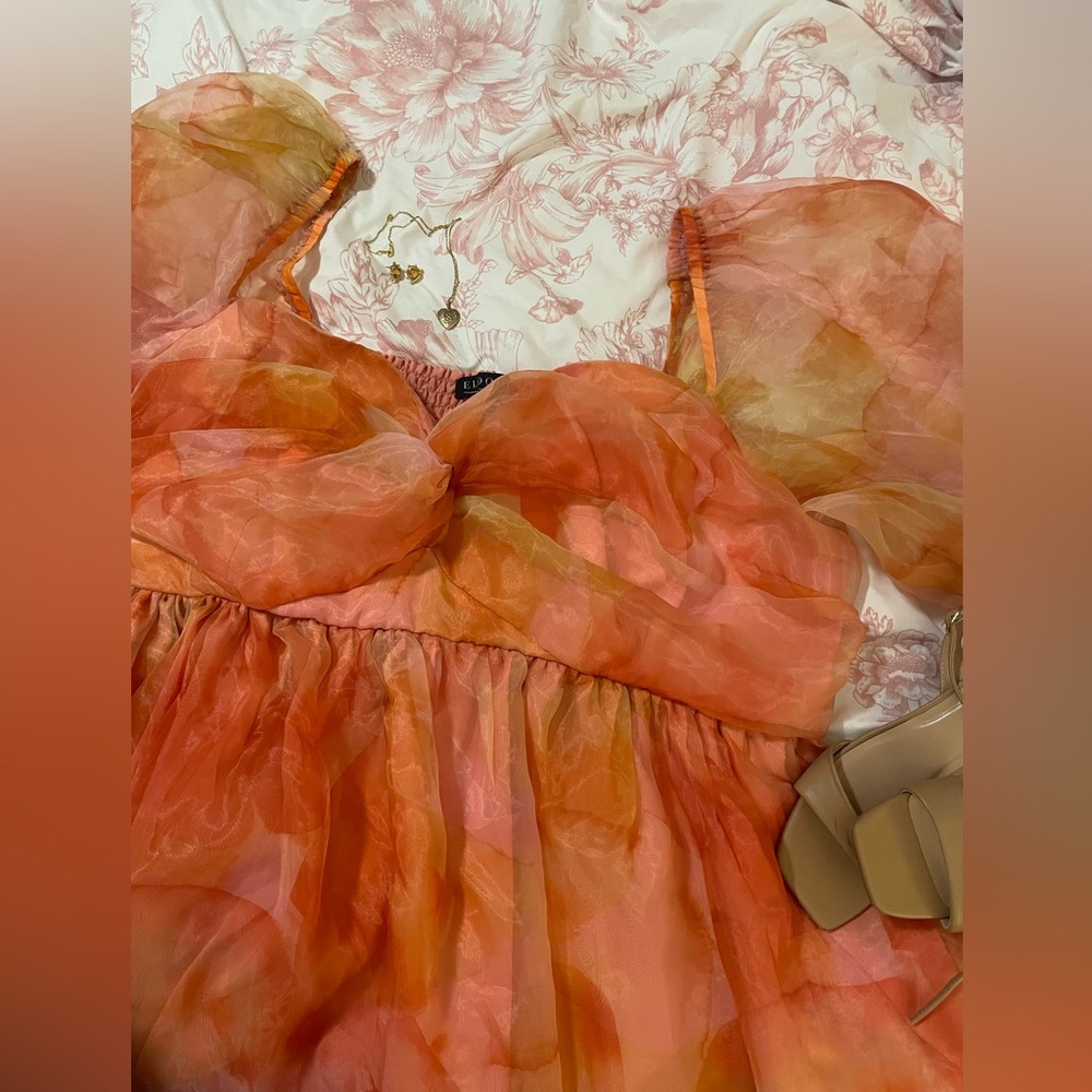 Eloquii Pink and Orange Plus Size Puff Dress
